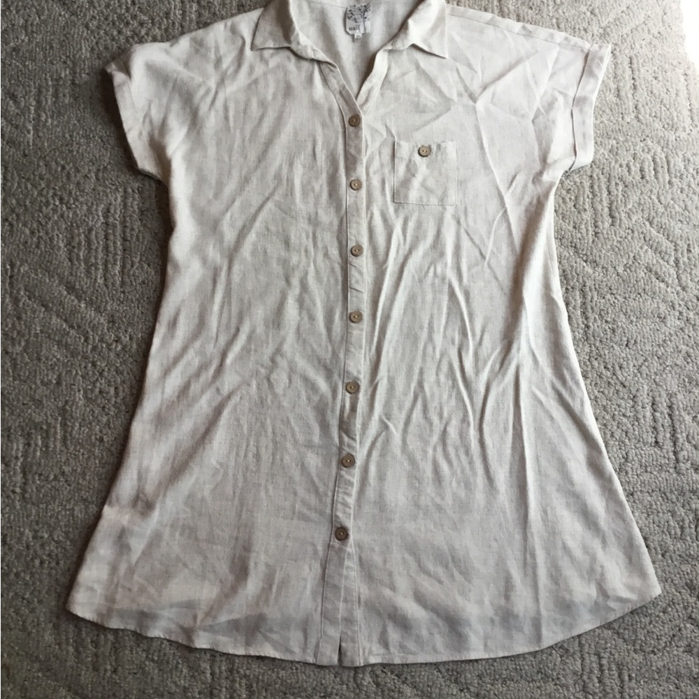 NAIF Light Cream Linen Button-Front Shirt